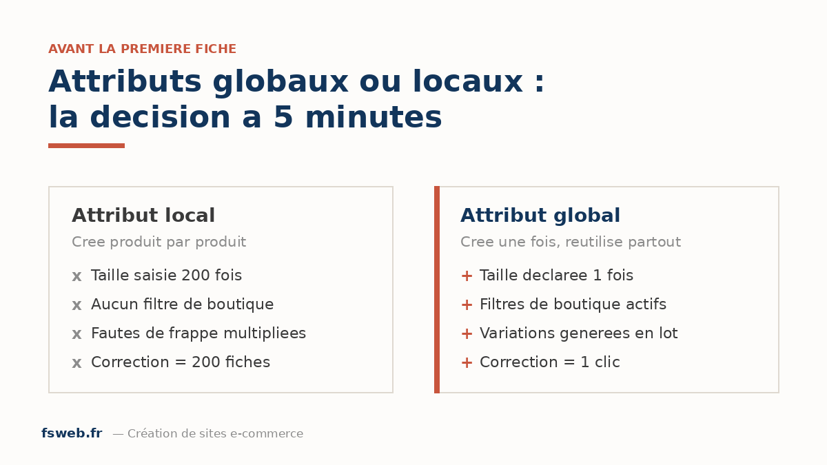 Attributs globaux ou locaux d'une fiche produit woocommerce